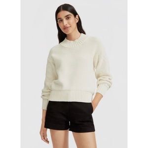 Everlane Texture Cotton Cable Knit Puff Sleeve Sweater in Bone